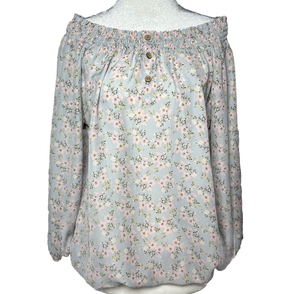 Womens SZ L Blouse Ditsy Floral Print Smocked Boho Cottagecore Farmcore Prairie